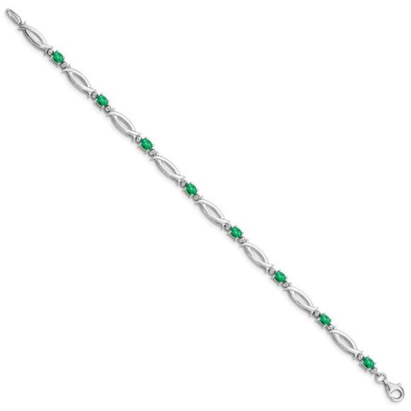 Kazi Luxury Sterling Silver Rhodium-plated Emerald and Diamond Bracelet